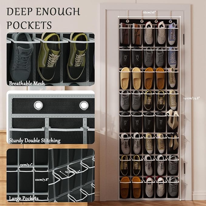 homyfort Over the Door Shoe Organizer, 40 Large Breathable Mesh Pocket,Space Saving Hanging Shoe Rack,Shoe Storage Holder for Entryway Bedroom Closet