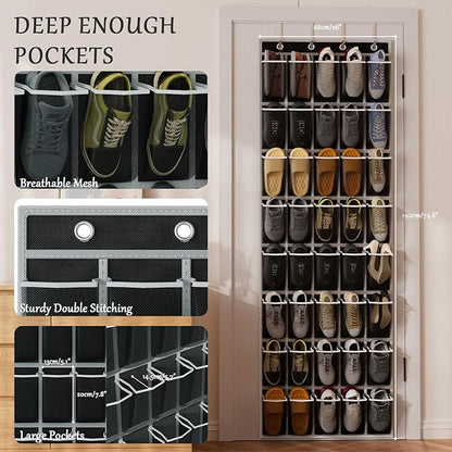 homyfort Over the Door Shoe Organizer, 40 Large Breathable Mesh Pocket,Space Saving Hanging Shoe Rack,Shoe Storage Holder for Entryway Bedroom Closet