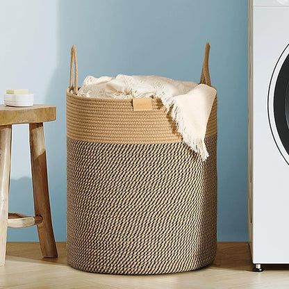 Nunsino Laundry Hamper 62L,Large Laundry Basket for Clothes,Decorative Storage Basket for Blankets,Cotton Rope Woven basket for bedroom,Dark Brown