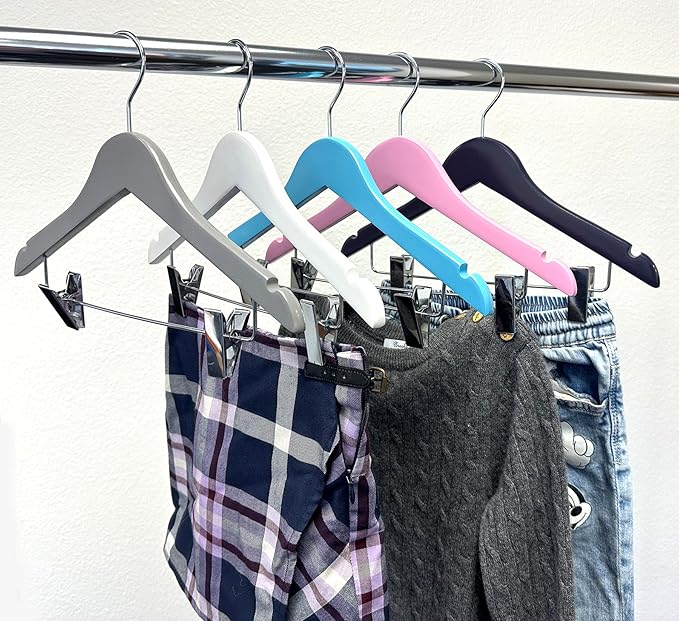 Kids Hangers with Metal Clips Pant Bar 4T-10 (Paloma Grey)