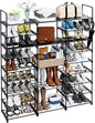 9 Tier Shoe Rack Shoe Storage Organizer Large Shoe Shelf for Entryway with Side Hooks, 50-55 Pairs Metal Shoe Racks Shoe and Boots Shelf for Closet