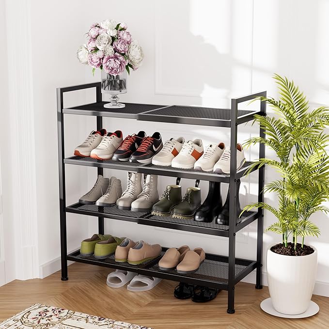 4 Tier Shoe Rack, Expandable Shoe Rack for Closet, Adjustable Shoe Organizer for Entryway, Shoe Storage Organizer for Door Entrance, Garage, Bedroom