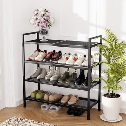 4 Tier Shoe Rack, Expandable Shoe Rack for Closet, Adjustable Shoe Organizer for Entryway, Shoe Storage Organizer for Door Entrance, Garage, Bedroom