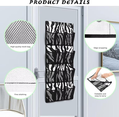 Zebra Stripes Shoe Organizer Over The Door 12 Pockets Shoe Holder Hanger for Living Room Space Saving Back Door Storage Organizer Easy to Install Wall Hanging Storage