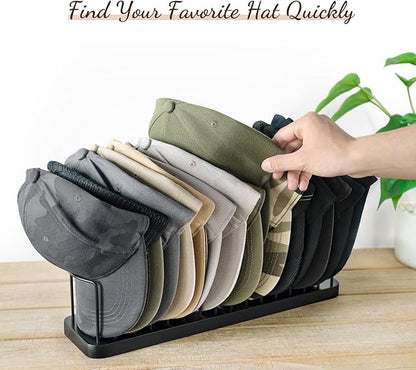 Mkono Hat Organizer for Baseball Caps, Hat Holder for 15 Baseball Caps, Tabletop Hat Rack Stand Hat Storage Display Cap Organizer for Desk Closet Shelf Dresser (Black, Medium)