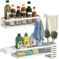 PUSDON 5-in-1 Wide Wall Mount Wrapped Mesh Kitchen Organizer & Shower Caddy Kit, with Paper Towel Holder, Utensil Holder, Soap Dish, Heavy Duty 50LBS - White, Netting