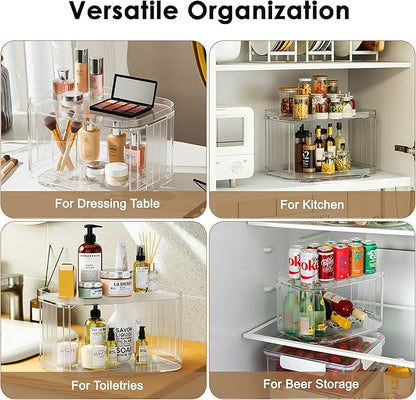 Lazy Susan Organizer for Cabinet, Pantry, Countertop (2 Tier 14" x 10" Clear - 2 Pack, Rectangular)