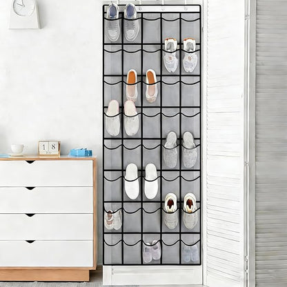Over the Door Shoe Organizer, 40 Large Mesh Pockets Hanging Shoe Rack for Door, Space Saving Shoe Storage Organizer for Closet, Bedroom, Entryway, Gray