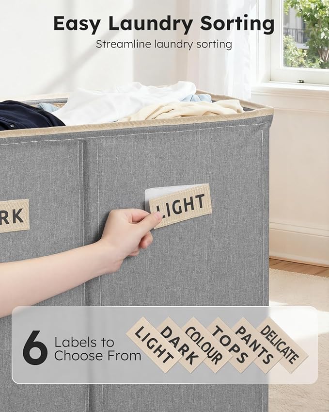 SOLEDI 200L 3-Section Laundry Hamper with Lid, Extra Large Dirty Clothes Basket with Sturdy Handles for Laundry Room & Bedroom - Durable Organizer for Sorting Laundry