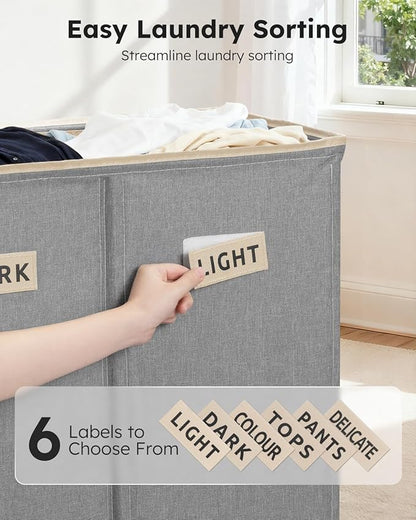SOLEDI 200L 3-Section Laundry Hamper with Lid, Extra Large Dirty Clothes Basket with Sturdy Handles for Laundry Room & Bedroom - Durable Organizer for Sorting Laundry