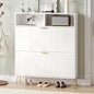 Fluted Shoe Cabinet Storage for Entryway, 39'' Large White Shoe Organizer with 2 Flip Drawers & Open Shelf, Freestanding Hidden Shoe Storage Cabinet