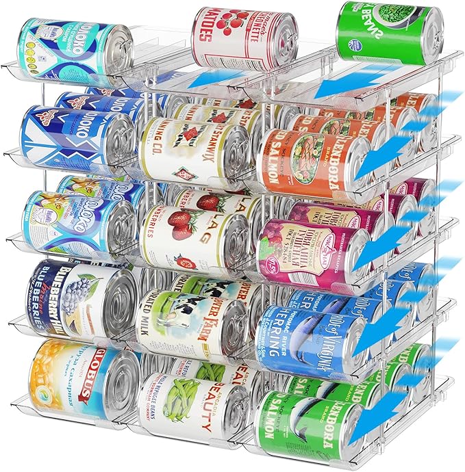 Can Organizer for Pantry Stackable AND Rolling Soda Can Dispenser for Refrigerator Soda Can Organizer