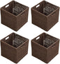 Handwoven Paper Woven Cube Basket Organizer with Handles set of 4 Foldable Storage baskets for Bedroom Living Room Cubby Storage Units for Clothes Books Toys (Brown, 13" L x 13" W x 13" H)