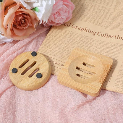 Ymapinc 2-Pack Natural Bamboo Soap Holder, Round+Square Bamboo Soap Dish & Shower Steamer Holder, Wood Tray for Home Shower Bathroom