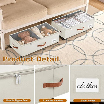 Under Bed Storage Containers with Wheels 9.5 inches Higher Under Bed Storage XXXL Underbed Shoes Blankets Clothes Storage Organizer 2 Pack Under the Bed Storage for College Dorms Bedroom Nursery Rooms