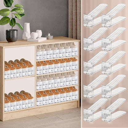 FENRUNXU Transparent Shoe Slots Organizer for Closet, 20 Pack Shoe Stacker Organizer for Closet Shoe Display Space Saver,Adjustable Shoe Rack Organizer Holder for High Heels,Sneakers(Transparent)