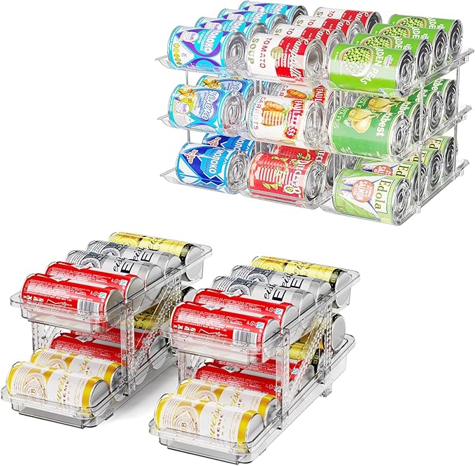 Jsyrjing Can Organizer for Pantry and 2 Pack Adjustable Width Soda Can Dispense for Refrigerator