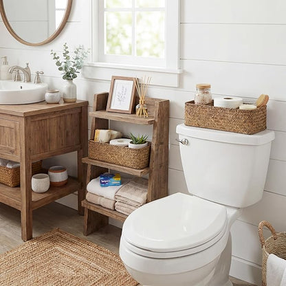 StorageWorks Toilet Paper Baskets for Shelves, 3-Section Wicker Baskets Storage, Back of Toilet Basket for Tank Topper, Counter, Pantry, Living Room Decor, 2 Pack Seagrass Basket