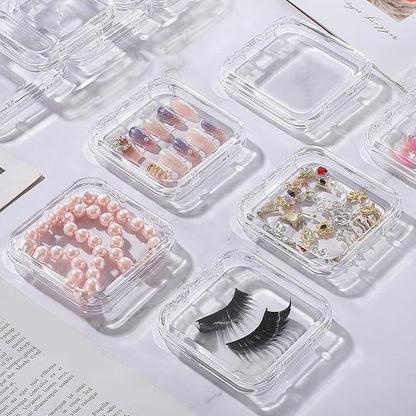 Noverlife 27 Set Press-On Nail Packaging Display Box w/ Adhesive Tape, 3x3" Clear Fake Nail Storage Container