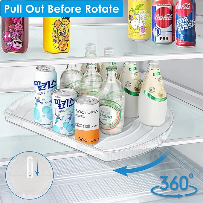 Lazy Susan Turntable for Refrigerator, Square Turntable Organizer for Fridge Cabinet, Pantry, Countertop | 16.5" x 11.1" (Rectangle 2 Pack - Clear)