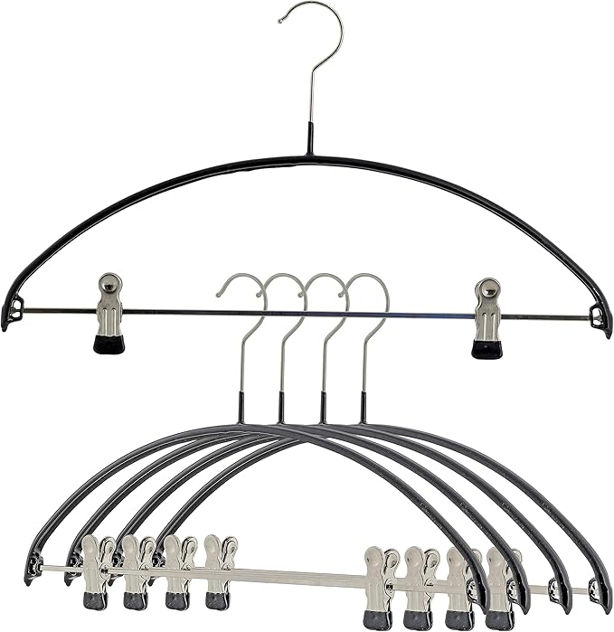 Mawa by Reston Lloyd European Non-Slip Metal Clothing Hanger, Smooth Shoulder Support & Adjustable Pant Clips, Set of 5, Black