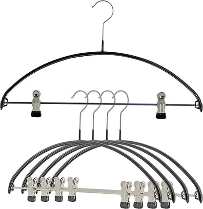 Mawa by Reston Lloyd European Non-Slip Metal Clothing Hanger, Smooth Shoulder Support & Adjustable Pant Clips, Set of 5, Black