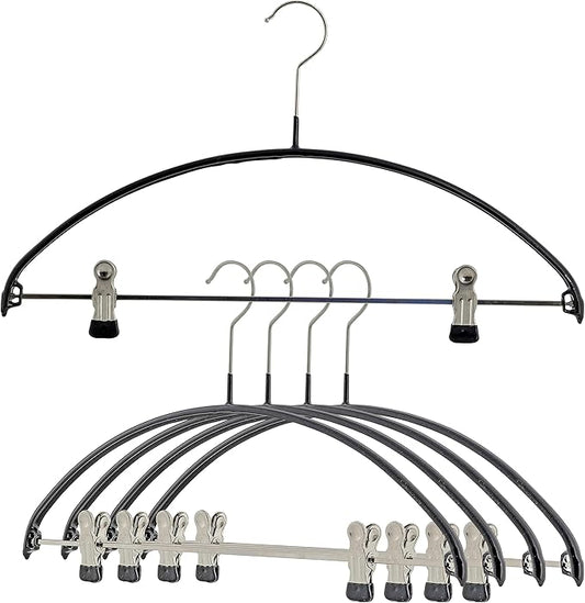 Mawa by Reston Lloyd European Non-Slip Metal Clothing Hanger, Smooth Shoulder Support & Adjustable Pant Clips, Set of 5, Black