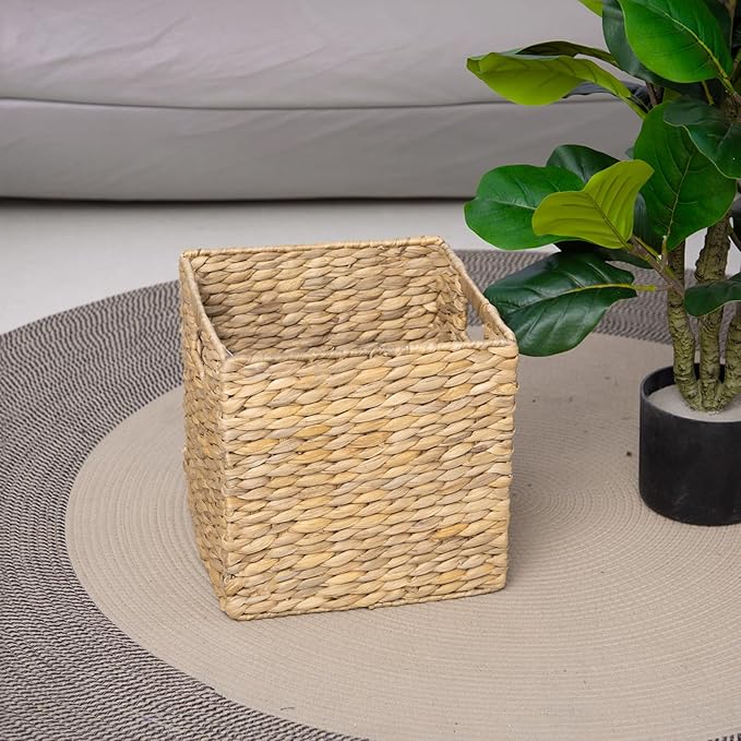 YAHUAN Foldable Water Hyacinth Storage Cubes 9X9 Hand Woven Wicker Storage Bins Square Basket Storage Basket for Shelves (Water hyacinth)