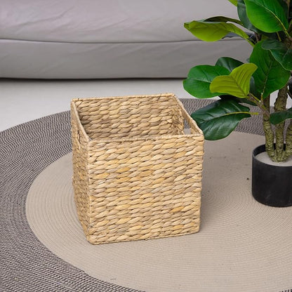 YAHUAN Foldable Water Hyacinth Storage Cubes 9X9 Hand Woven Wicker Storage Bins Square Basket Storage Basket for Shelves (Water hyacinth)