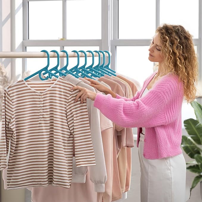 NEATERIZE Thick Heavy Duty Hangers - Blue Plastic Clothes Hangers 12 Pack - Great for Coat Hanger, Jackets Jeans & Suit Hanger for Closet - New Apartment Essentials Percheros Ganchos para Colgar Ropa