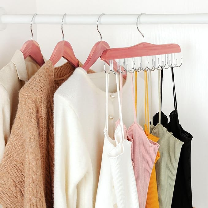TOPIA HANGER Belt Hanger for Closet, Cedar Wooden Hangers with 20 Rotatable Hooks, Closet Organizers and Storage for Bra, Tank Top, Tie, Purse, Hat, Necklace- CT48U