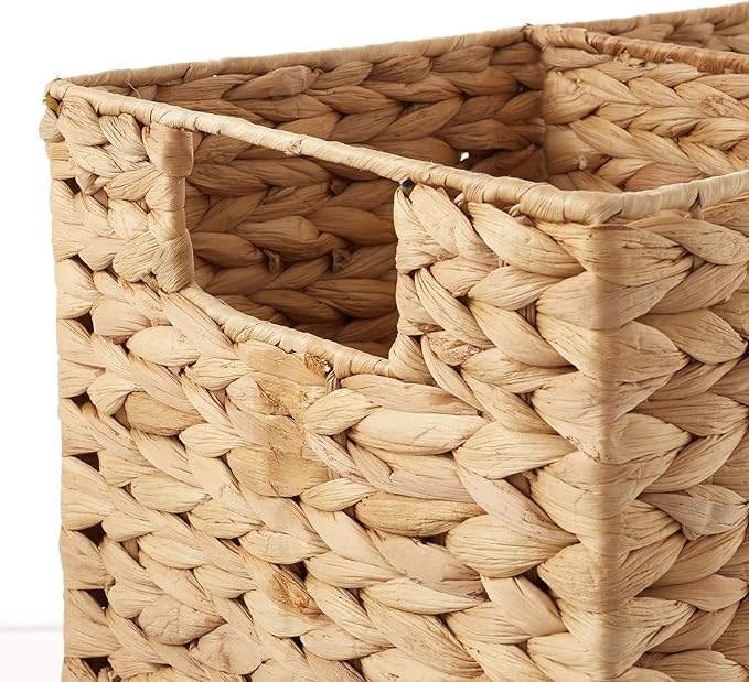Casafield Stair Step Basket with Handles, Natural - Woven Water Hyacinth Staircase Basket Storage Bin Organizer