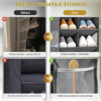 HOMELUX THEORY 6 Tiers Over The Door Shoe Organizer - 100D Extra Thick Deep Pockets Shoe Rack for Closet, 4 Side Pockets Shoe Rack for Entryway & Hanging Shoe Organizer for Closet (V1, Blue)