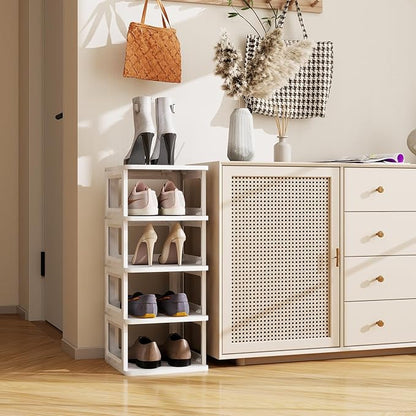 SEE SPRING 5-Tier Stackable Shoe Rack Organizer – Plastic Shoe Storage Shelf for Entryway, Closet, Bedroom – Holds Size 13 Shoes, Space-Saving & Sturdy (White)