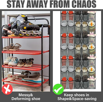 Windyun 2 Pcs 70 Large over The Door Shoe Organizer Hanging Shoe Rack for Closet Holder Gray Mesh Pockets Back to School Behind Door Hanger Storage Nonslip for Home Room School Dorm, Each 35 Pockets