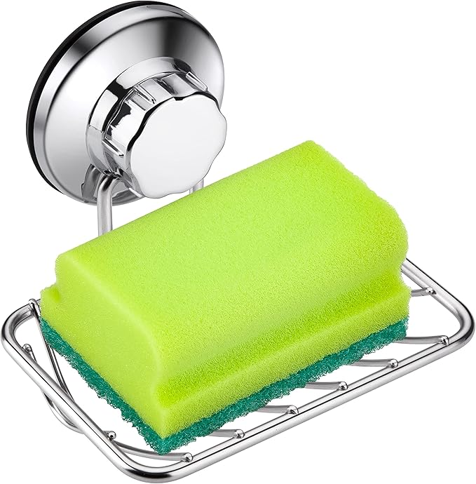 iPEGTOP Super Powerful Vacuum Suction Cup Soap Dish, Updated Strong Rustproof Stainless Steel Shower Caddy Soap Saver Sponge Holder for Bathroom & Kitchen Sink