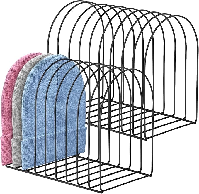 OMISTAR 2 Pcs Hat Storage Racks, 10.2 in Sturdy Beanie Holder Organizer for Desktop, Iron Knitted Hat Storage Rack, Winter Swimming Hat Display Rack, Metal Display Stand for Book