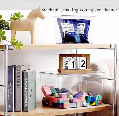 Storage Boxes, 5 Packs Transparent Food Organizer, Stackable Lidded Storage Bins (3 XL + 2M)