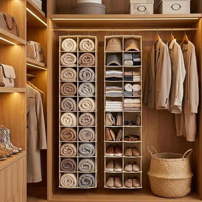Hanging Shoe Organizer for Closet, 20 Sections Hanging Closet Organizers and Storage Shelves, Space Saving Shoe Storage Rack Holder, Beige, 12''W×12''Dx 50''H