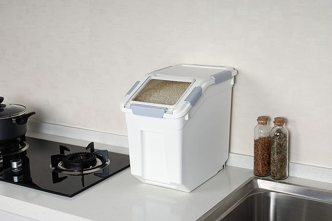 EonTone [2-Pack] 30 lbs Rice Storage Container, 15L Airtight Food Bin with Wheels for Flour, Pet Food