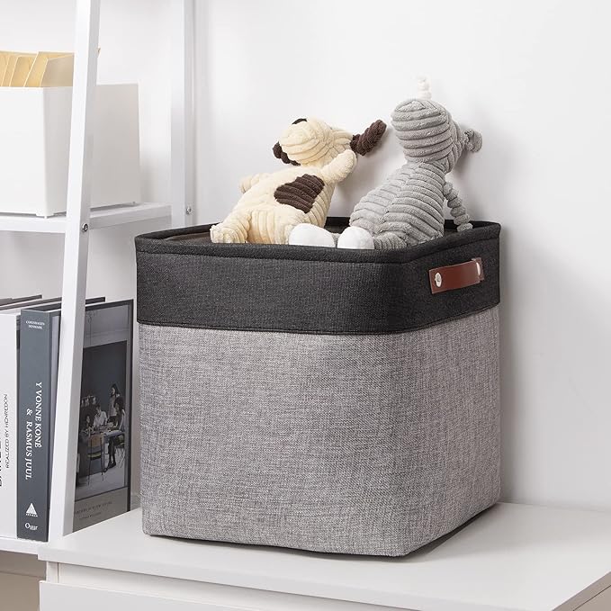 DULLEMELO Cube Basket for Storage, Collapsible Fabric Cube for Organizing, Storage Cube for Closet, Laundry, Nursery, Shelves, Decorative Basket for Gifts Empty (Black&Gray)