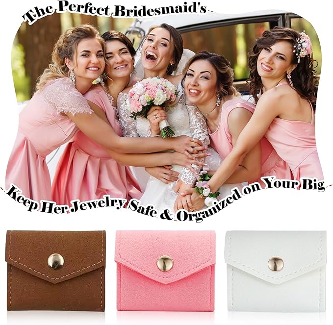 4-Piece Mini Travel Jewelry Pouch Foldable,Bridesmaid Proposal Gift Bridal Party Favors For Rings, Earrings, Necklace Storage, Portablel (White)