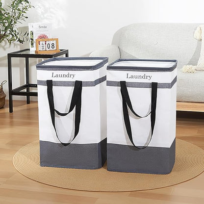 FairyHaus Laundry Basket 100L, 2Pack Laundry Hamper with Easy Carry Handles, Collapsible Laundry Baskets Hampers for Bathroom Clothes Storage Black