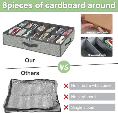 homyfort 28 Pairs Shoe Organizer Under Bed, Underbed Shoe Storage Boxes Bins, Organizador De Zapatos, Extra Large Zapateras Organizer, Grey, Set of 2