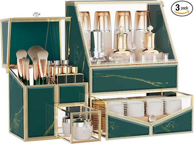 Youdepot Glass Makeup Organizer for Vanity and Bathroom Countertop – Large Cosmetic Display Case and Skincare Storage Solution