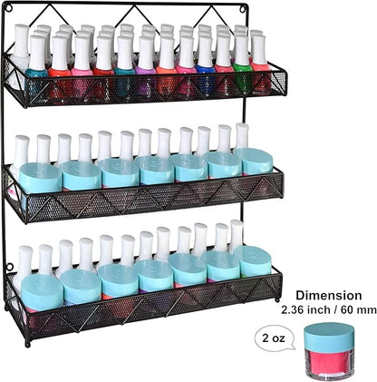AMT 3 Tier Nail Rack, Pack Metal Wall Mount Organizer, Essential Oils Organizer, Pantry Cabinet Door Shelf Storage. Hanging Display for Spice Jars, Sauces, Cosmetic Beauty Bottles