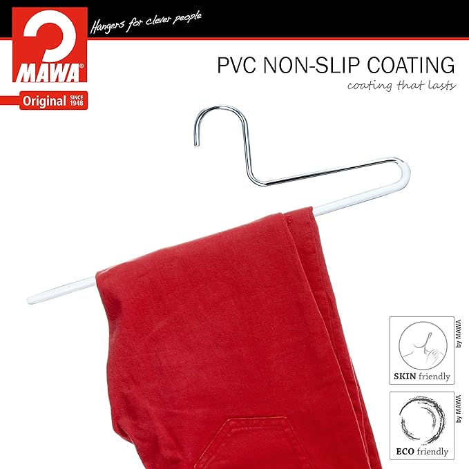 Mawa by Reston Lloyd Trouser Series Non-Slip Space-Saving Clothes Hanger with Single Rod for Pants, Style KH/1, 1-Each, White