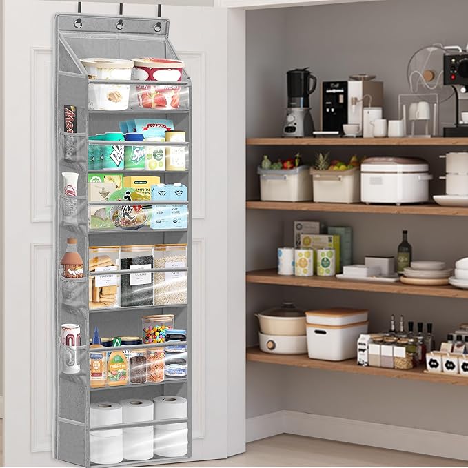 Door Shoe Organizer with 6 Extra Large Pockets and 12 Side Pockets, Large Capacity Hanging Storage Organizer with Clear Window for Shoes, Diapers, Grey, 6 Layers, 2-Pack