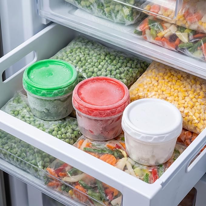EONJOE 8 oz Small Freezer Containers with Lids Stackable Plastic Food Storage Container 1 Cup Meal Prep Bowls Airtight Dishwasher Safe,12-pack