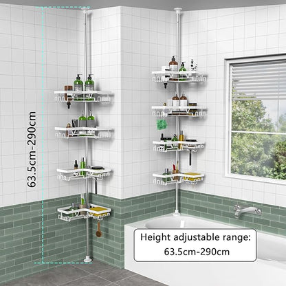 KEGII Corner Shower Caddy Tension Pole - 4-Tier Rustproof Bathroom Organizer, Floor to Ceiling Shower Caddy 25-114.2 inch, No Drilling Shower Storage Rack for Shampoo, Towels (Matte White) | Rustproof, Bathroom Organizer, Shower Storage Rack, for Shamp...